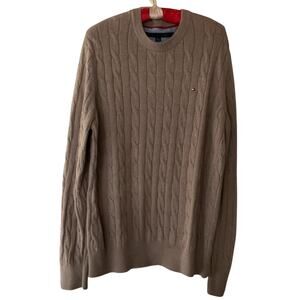 Tommy Hilfiger Men’s Beige Cable Knit Cotton Sweater Classic Pullover Size XL
